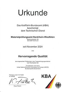 Aktuelle Urkunde - KBA "Hervorragende Qualität"