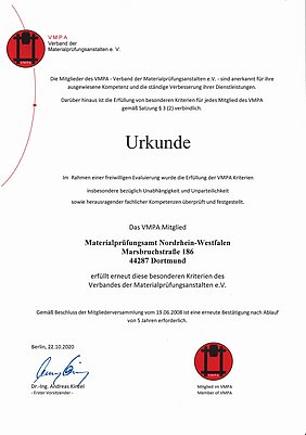 Urkunde VMPA