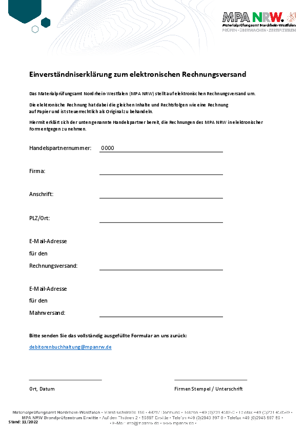 Formular - Elektronischer Rechnungsversand - deutsch